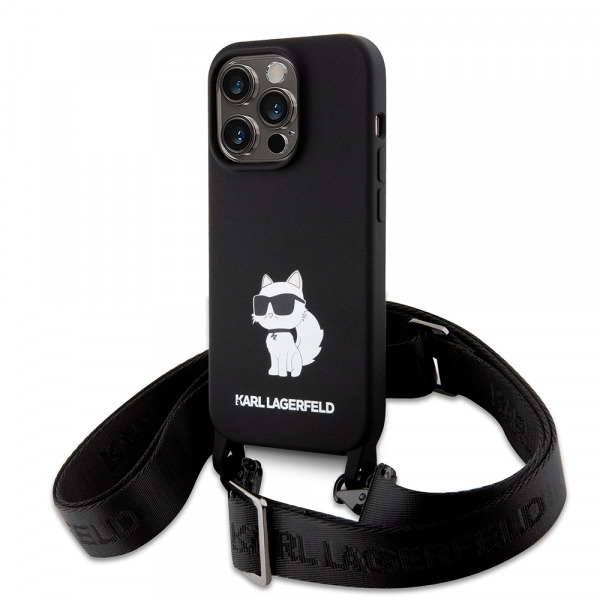 Husa pentru Apple iPhone 15 Pro Max, Karl Lagerfeld, Silicone Crossbody Choupette, Neagra