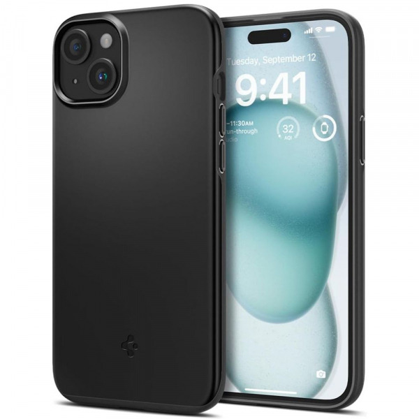 Husa pentru Apple iPhone 15, Spigen, Thin Fit, Neagra  ACS06776