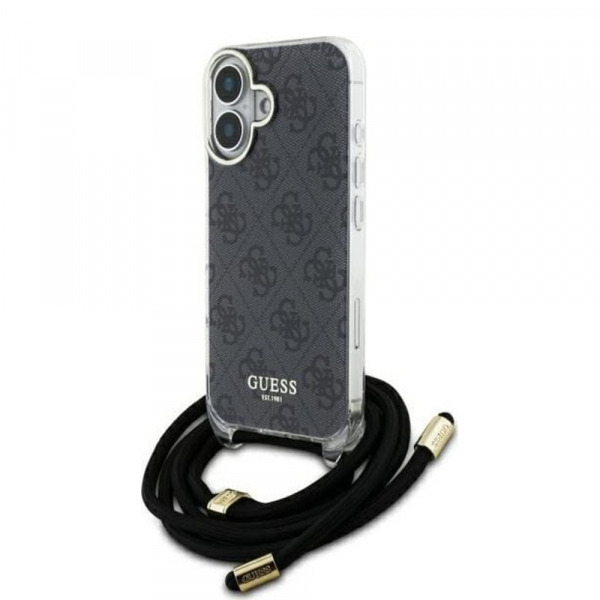 Husa pentru Apple iPhone 16, Guess, Crossbody Cord 4G Print, Neagra