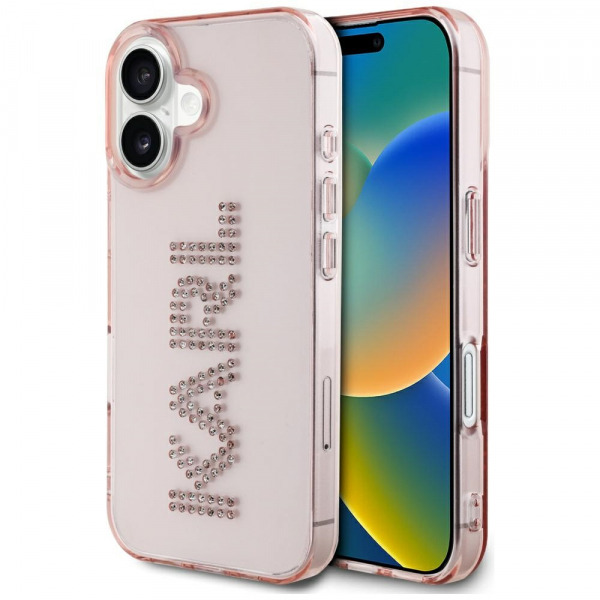 Husa pentru Apple iPhone 16, Karl Lagerfeld, IML Rhinestones Pink Logo, Roz