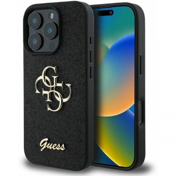 Husa pentru Apple iPhone 16 Pro, Guess, Fixed Glitter Big 4G, Neagra