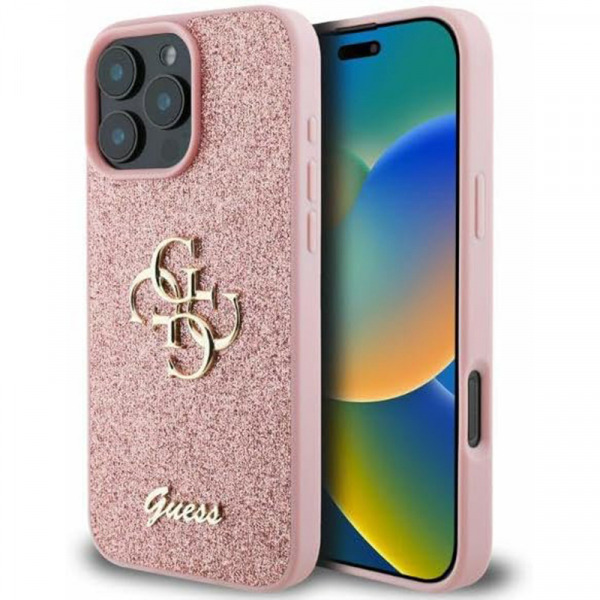 Husa pentru Apple iPhone 16 Pro, Guess, Fixed Glitter Big 4G, Roz