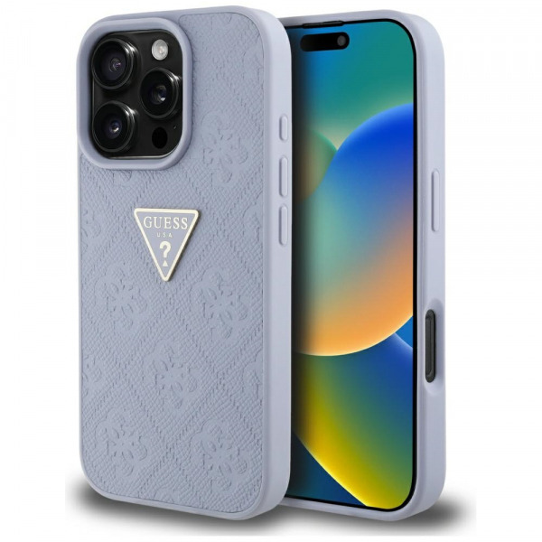 Husa pentru Apple iPhone 16 Pro, Guess, Hot Stamp 4G Pattern Triangle Logo, Mov Deschis