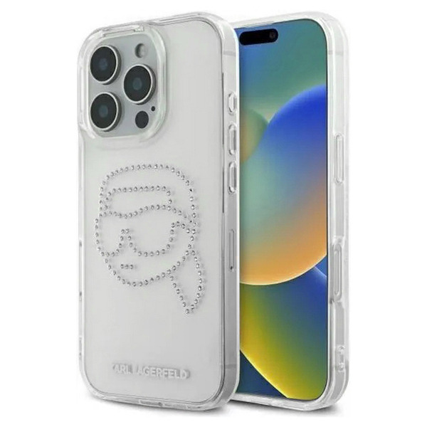 Husa pentru Apple iPhone 16 Pro, Karl Lagerfeld, IML Rhinestones Karl's Head, Transparenta