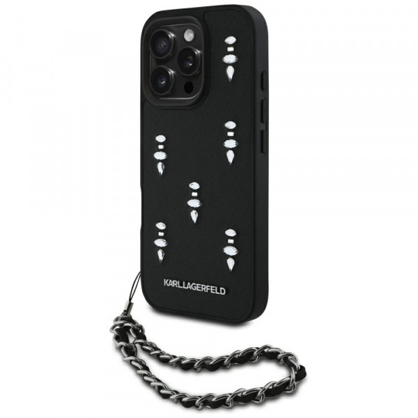 Husa pentru Apple iPhone 16 Pro, Karl Lagerfeld, Saffiano Crystals & Charm, Neagra