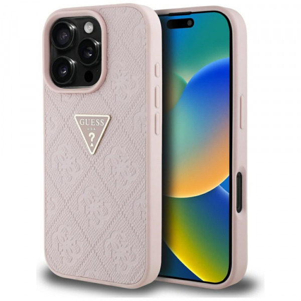 Husa pentru Apple iPhone 16 Pro Max, Guess, Hot Stamp 4G Pattern Triangle Logo, Roz