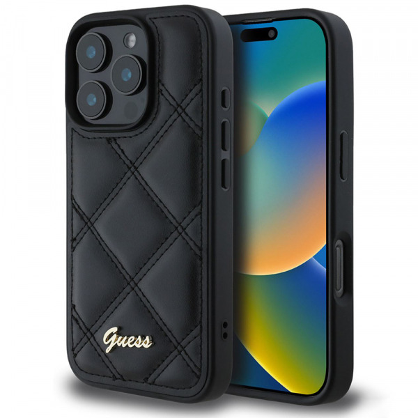 Husa pentru Apple iPhone 16 Pro Max, Guess, Quilted Metal Logo, Neagra