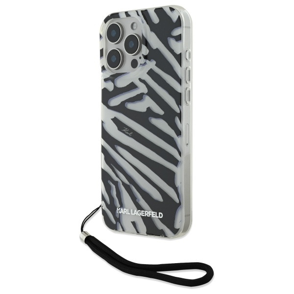 Husa pentru Apple iPhone 16 Pro Max, Karl Lagerfeld, IML Luxury Zebra Pattern with Strap, Neagra