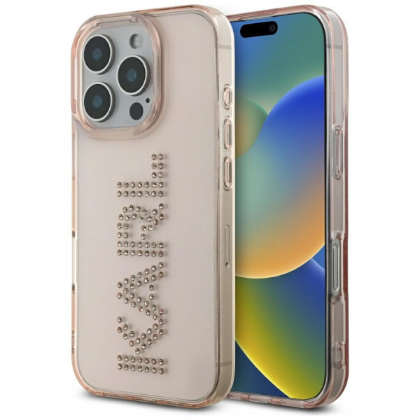 Husa pentru Apple iPhone 16 Pro Max, Karl Lagerfeld, IML Rhinestones Pink Logo, Roz