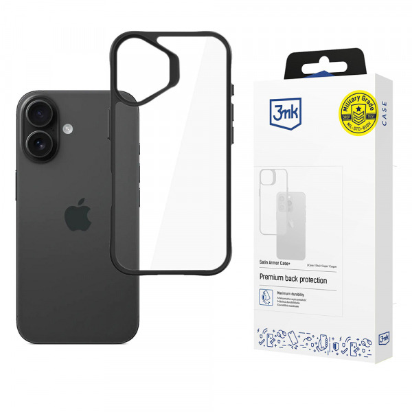 Husa pentru Apple iPhone 17, 3MK, Satin Armor Case+, Neagra