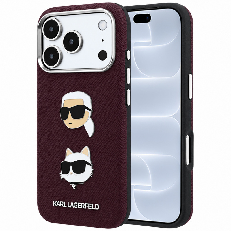 Husa pentru Apple iPhone 18 Pro / 17 Pro, Karl Lagerfeld, Saffiano with Karl & Choupette Head's Pin and Logo, Visinie