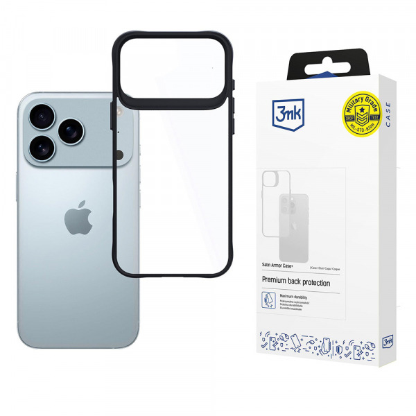 Husa pentru Apple iPhone 18 Pro Max / 17 Pro Max, 3MK, Satin Armor Case+, Neagra
