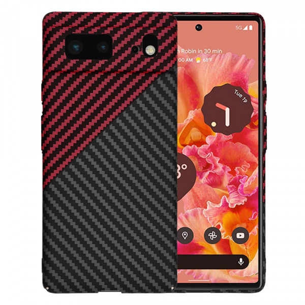 Husa pentru Google Pixel 6, Techsuit, Carbonite FiberShell, Neagra Rosie