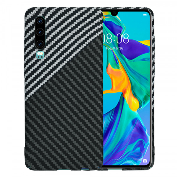 Husa pentru Huawei P30, Techsuit, Carbonite FiberShell, Neagra Gri