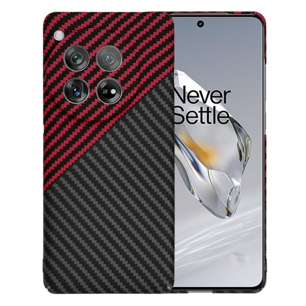 Husa pentru OnePlus 12, Techsuit, Carbonite FiberShell, Neagra Rosie