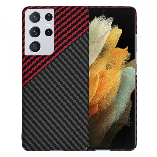 Husa pentru Samsung Galaxy S21 Ultra 5G G998, Techsuit, Carbonite FiberShell, Neagra Rosie