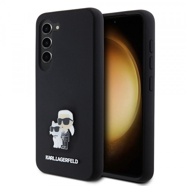 Husa pentru Samsung Galaxy S23 S911, Karl Lagerfeld, Silicone Karl & Choupette Metal, Neagra