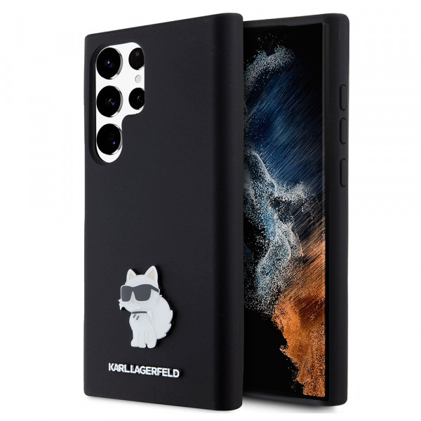 Husa pentru Samsung Galaxy S23 Ultra S918, Karl Lagerfeld, Silicone Choupette Metal, Neagra