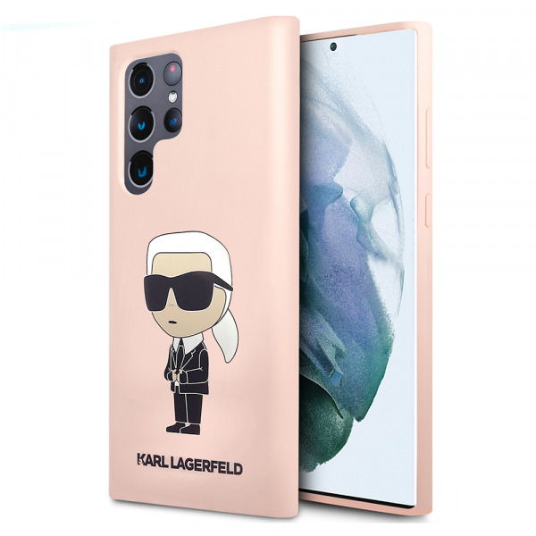 Husa pentru Samsung Galaxy S23 Ultra S918, Karl Lagerfeld, Silicone Ikonik Karl, Roz