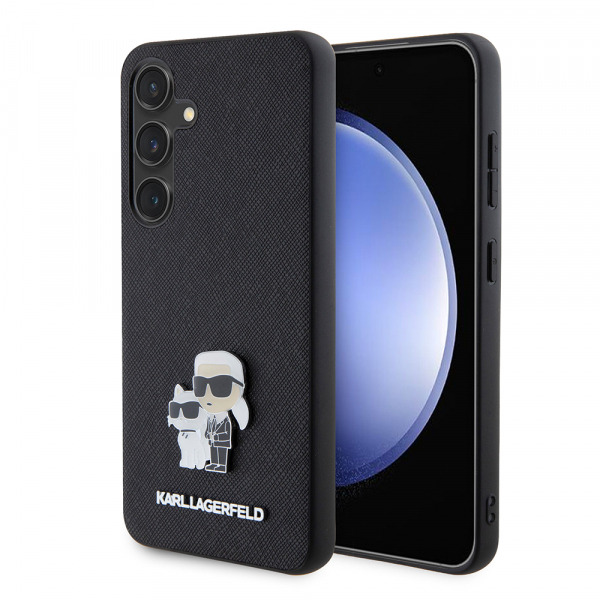 Husa pentru Samsung Galaxy S24 S921, Karl Lagerfeld, Saffiano Karl & Choupette Metal, Neagra
