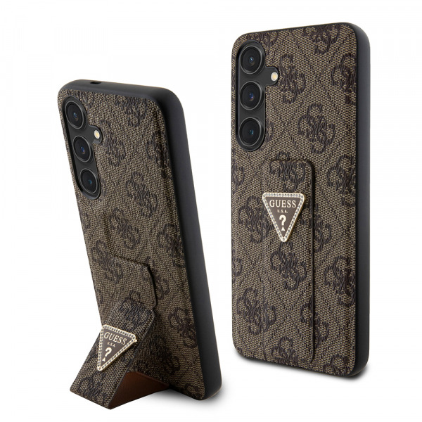 Husa pentru Samsung Galaxy S24+ S926, Guess, Grip Stand 4G Triangle Strass, Maro