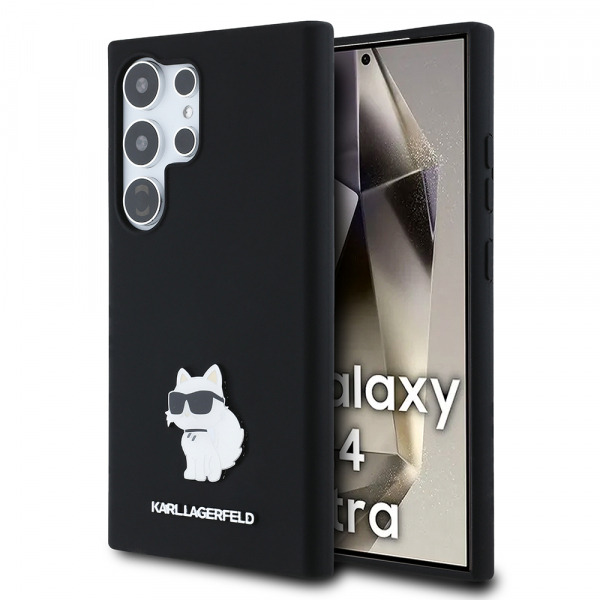 Husa pentru Samsung Galaxy S24 Ultra S928, Karl Lagerfeld, Silicone Choupette Metal, Neagra