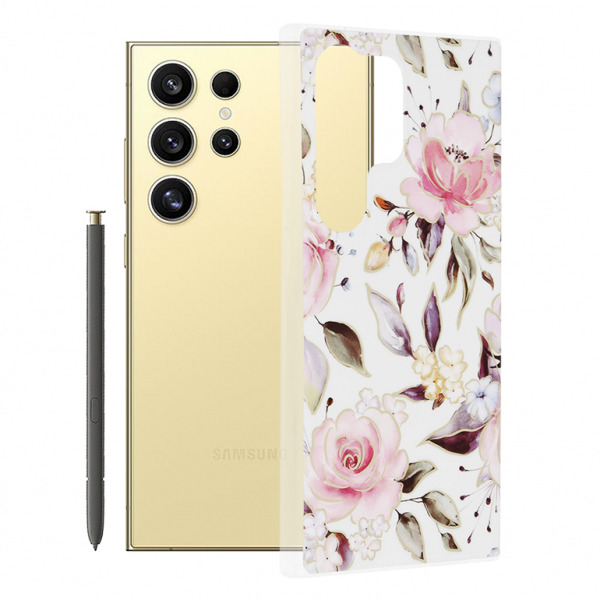 Husa pentru Samsung Galaxy S24 Ultra S928, Techsuit, Marble, Alba