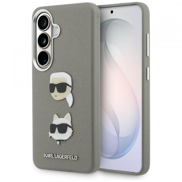 Husa pentru Samsung Galaxy S26 S942, Karl Lagerfeld, Saffiano Karl & Choupette's Head Pin, Gri