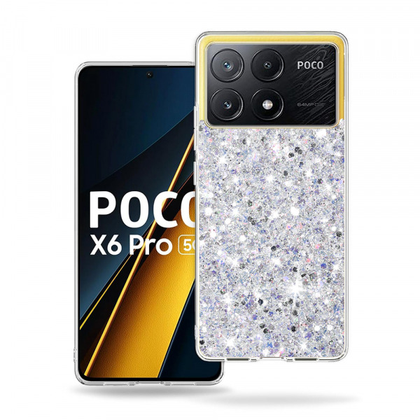 Husa pentru Xiaomi Poco X6 Pro, Techsuit, Sparkly Glitter, Alba
