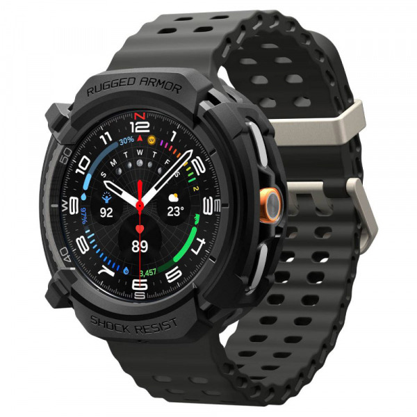 Husa Spigen Rugged Armor pentru Samsung Galaxy Watch8 Classic, Neagra Mata ACS10012