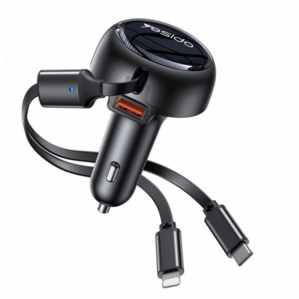 Incarcator Auto Cu Cablu USB-C / Lightning Yesido Y61, 53W, 3A, 1 x USB-A, Negru