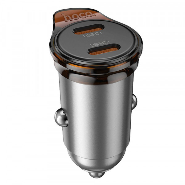 Incarcator Auto HOCO NZ16B, 45W, 3A, 2 x USB-C, Gri