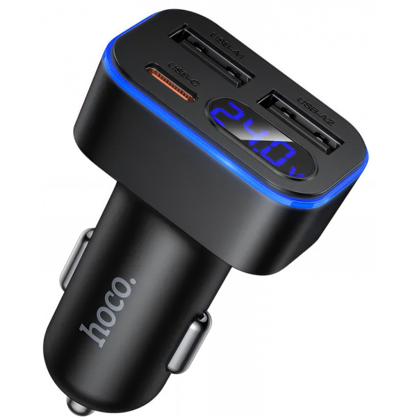 Incarcator Auto HOCO Z63A Display, 42W, 3A, 1 x USB-C - 2 x USB-A, Negru