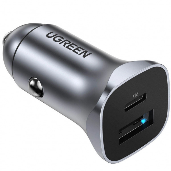 Incarcator Auto UGREEN CD130, 30W, 3A, 1 x USB-A - 1 x USB-C, Gri