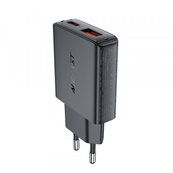 Incarcator Retea Acefast A69, 30W, 3A, 1 x USB-A - 1 x USB-C, Negru