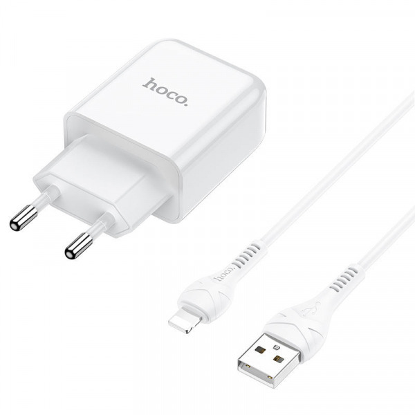 Incarcator Retea cu Cablu Lightning HOCO N2, 10W, 2A, 1 x USB-A, Alb