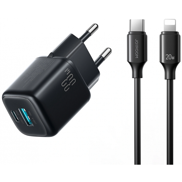 Incarcator Retea Cu Cablu Lightning Joyroom JR-TG7, 33W, 3A, 1 x USB-A - 1 x USB-C, Negru