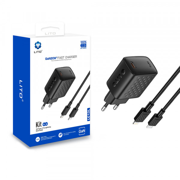 Incarcator Retea Cu Cablu Lightning Lito LC13L, 20W, 3A, 1 x USB-C, Negru