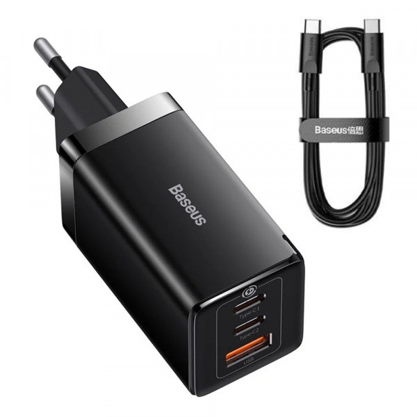 Incarcator Retea Cu Cablu USB-C Baseus GaN5 Pro, 65W, 3.25A, 1 x USB-A - 2 x USB-C, Negru CCGP120201