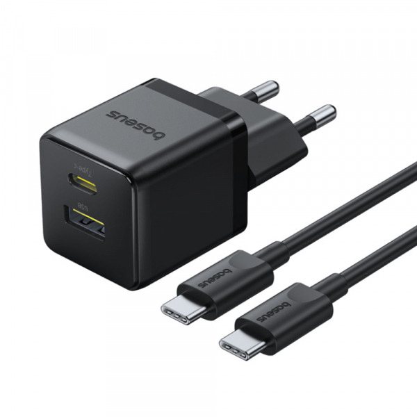 Incarcator Retea Cu Cablu USB-C Baseus Palm, 30W, 3A, 1 x USB-A - 1 x USB-C, Negru P1011160A113-01