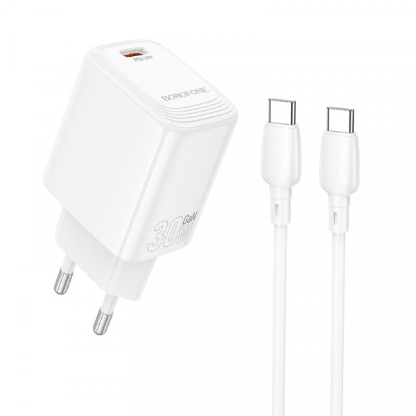 Incarcator Retea Cu Cablu USB-C Borofone BN28 Fuente, 30W, 3A, 1 x USB-C, Alb