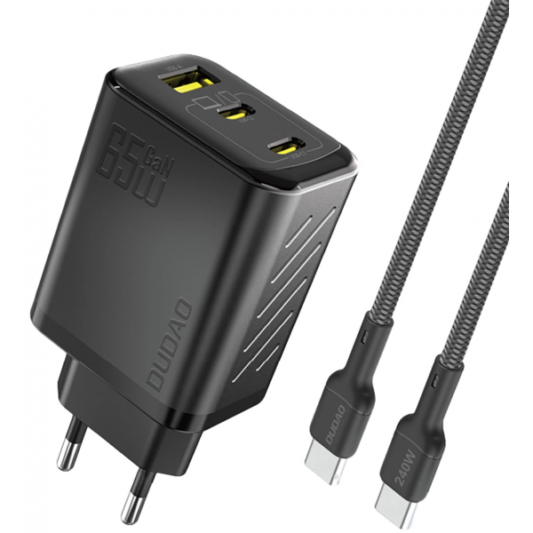 Incarcator Retea Cu Cablu USB-C Dudao A29C, 65W, 3.25A, 1 x USB-A - 2 x USB-C, Negru