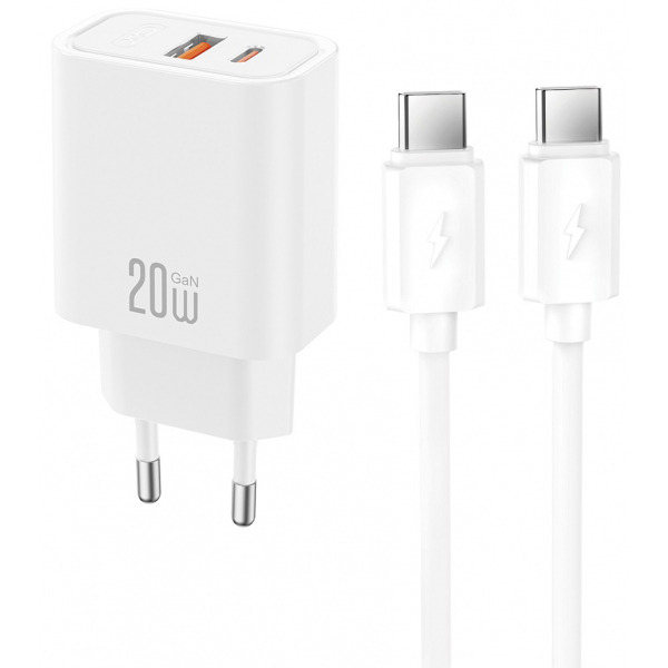 Incarcator Retea Cu Cablu USB-C XO Design CE40, 20W, 3A, 1 x USB-A - 1 x USB-C, Alb