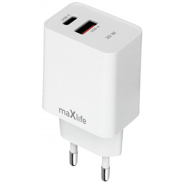 Incarcator Retea MaXlife MXTC-13-20AC, 20W, 3A, 1 x USB-A - 1 x USB-C, Alb