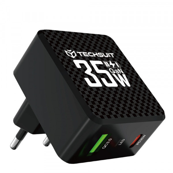 Incarcator Retea Techsuit CHPD173 Tiny, 35W, 3A, 1 x USB-A - 1 x USB-C, Negru