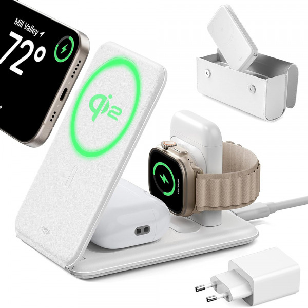 Incarcator Retea Wireless ESR Travel 3in1, 15W, 1.67A, Alb