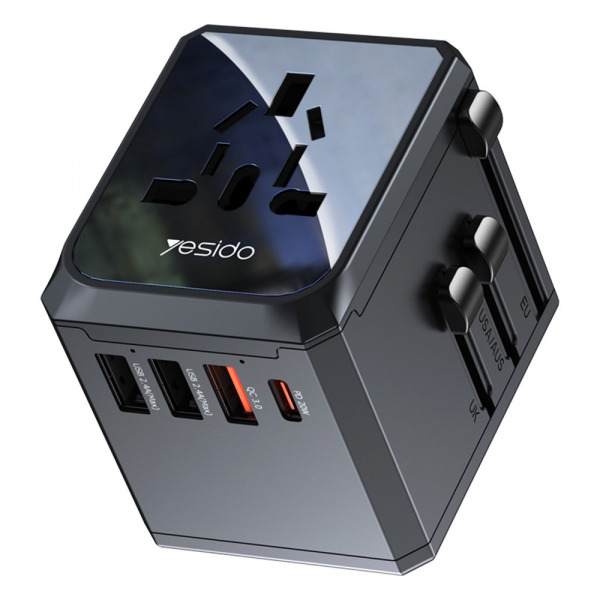 Incarcator Retea Yesido MC24 Travel, 20W, 3A, 3 x USB-A - 1 x USB-C, Negru