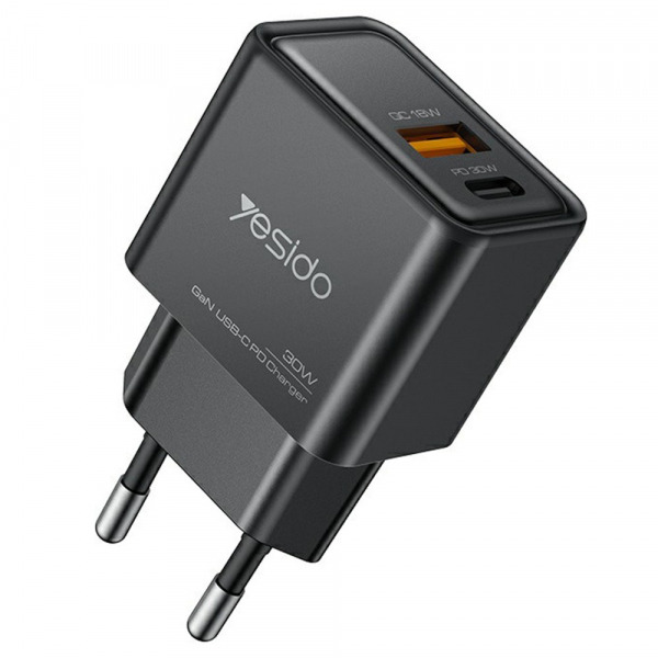 Incarcator Retea Yesido YC64, 30W, 3A, 1 x USB-A - 1 x USB-C, Negru