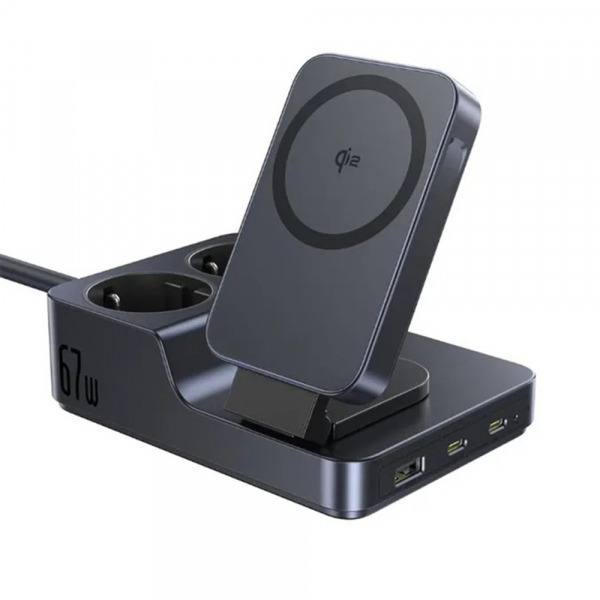Incarcator Statie Baseus Nomos ND11 QI 6in1, 67W, 3.35A, 1 x USB-A - 2 x USB-C - 2 x Schuko, Negru P80015804213-00